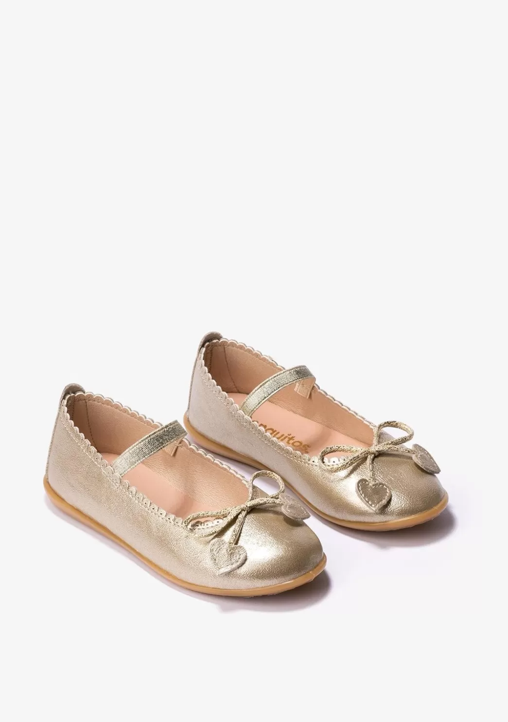 Clearance Bailarinas De Niña Lazo Corazones Metalizado Platino Zapatos De Ceremonia | Bailarinas