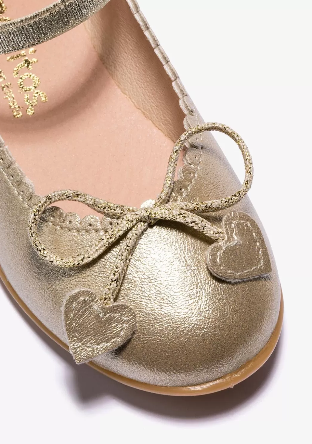 Clearance Bailarinas De Niña Lazo Corazones Metalizado Platino Zapatos De Ceremonia | Bailarinas