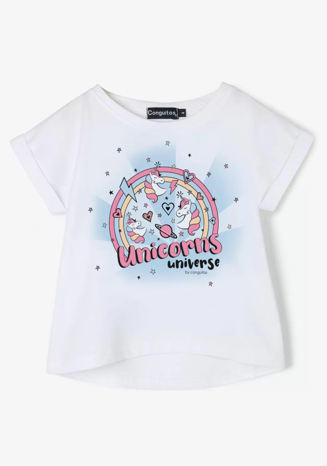 Cheap Camiseta Niña Estampado Unicornio Solar Reactivo Blanco Camisetas