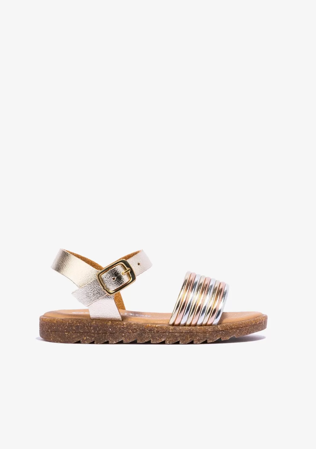 Clearance Sandalias De Niña Metalizado Platino Multicolor Sandalias