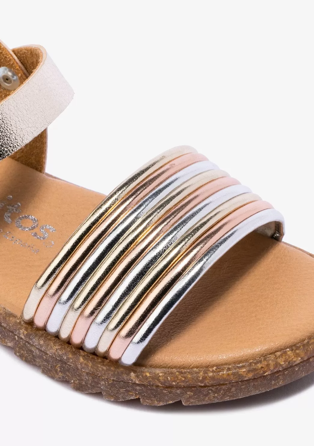 Clearance Sandalias De Niña Metalizado Platino Multicolor Sandalias