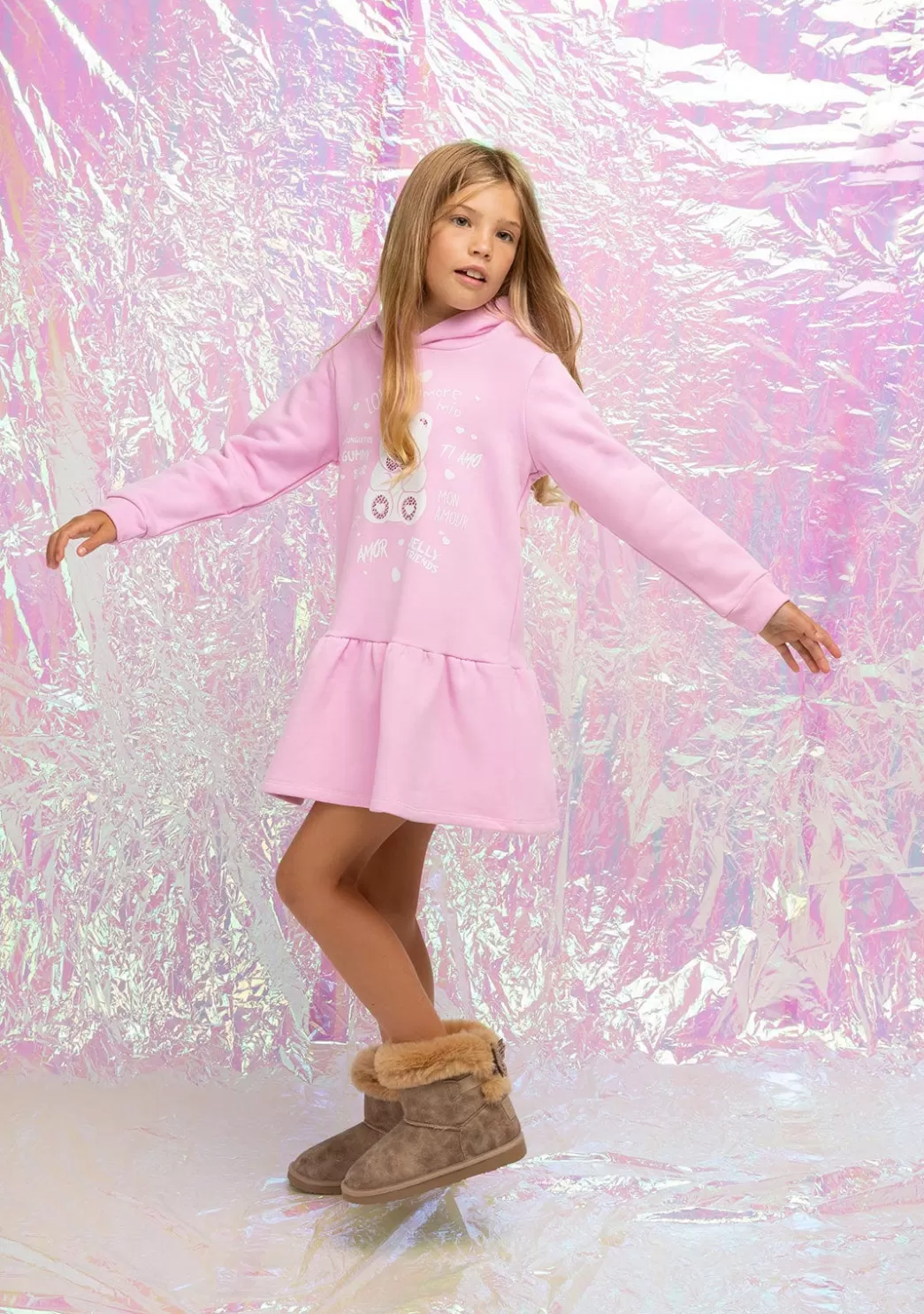 vestido_nia_capucha_osito_pedrera_rosa_6.webp Cheap Vestido Niña Capucha Osito Pedrería Rosa Vestidos Sudadera | Vestidos