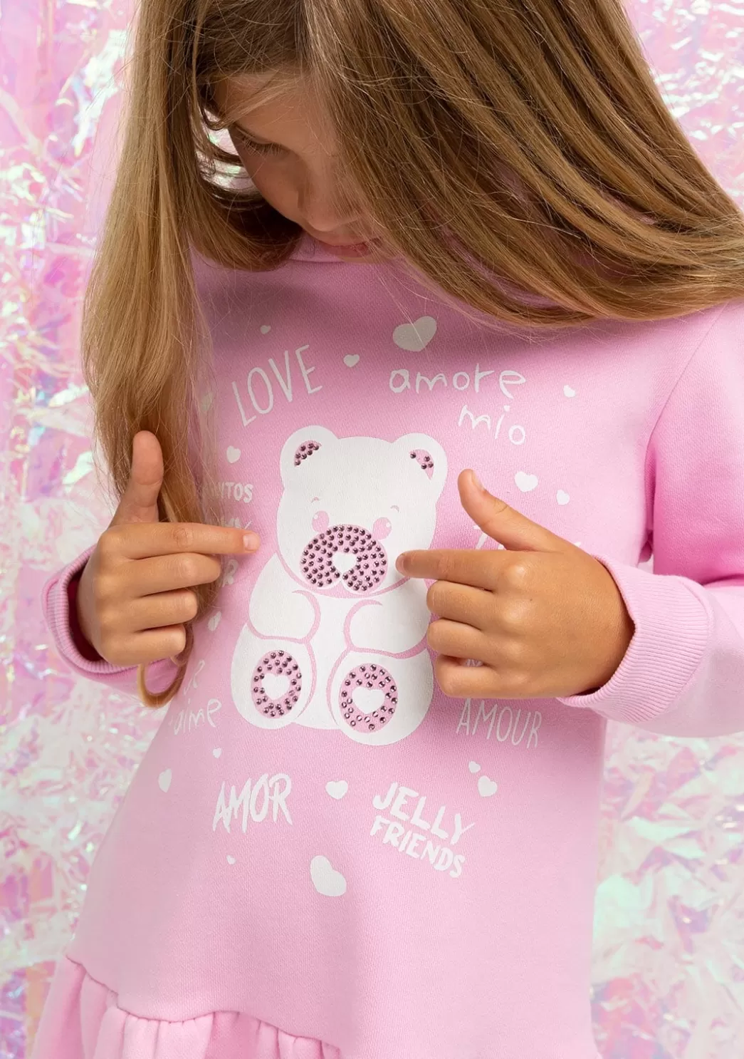 vestido_nia_capucha_osito_pedrera_rosa_8.webp Cheap Vestido Niña Capucha Osito Pedrería Rosa Vestidos Sudadera | Vestidos