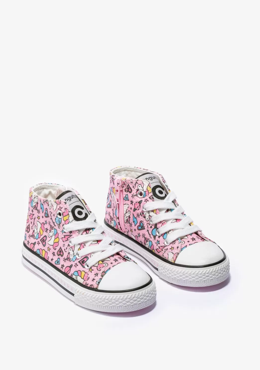 Hot Zapatillas Altas De Niña Cordones Unicornio Lona Rosa Zapatillas