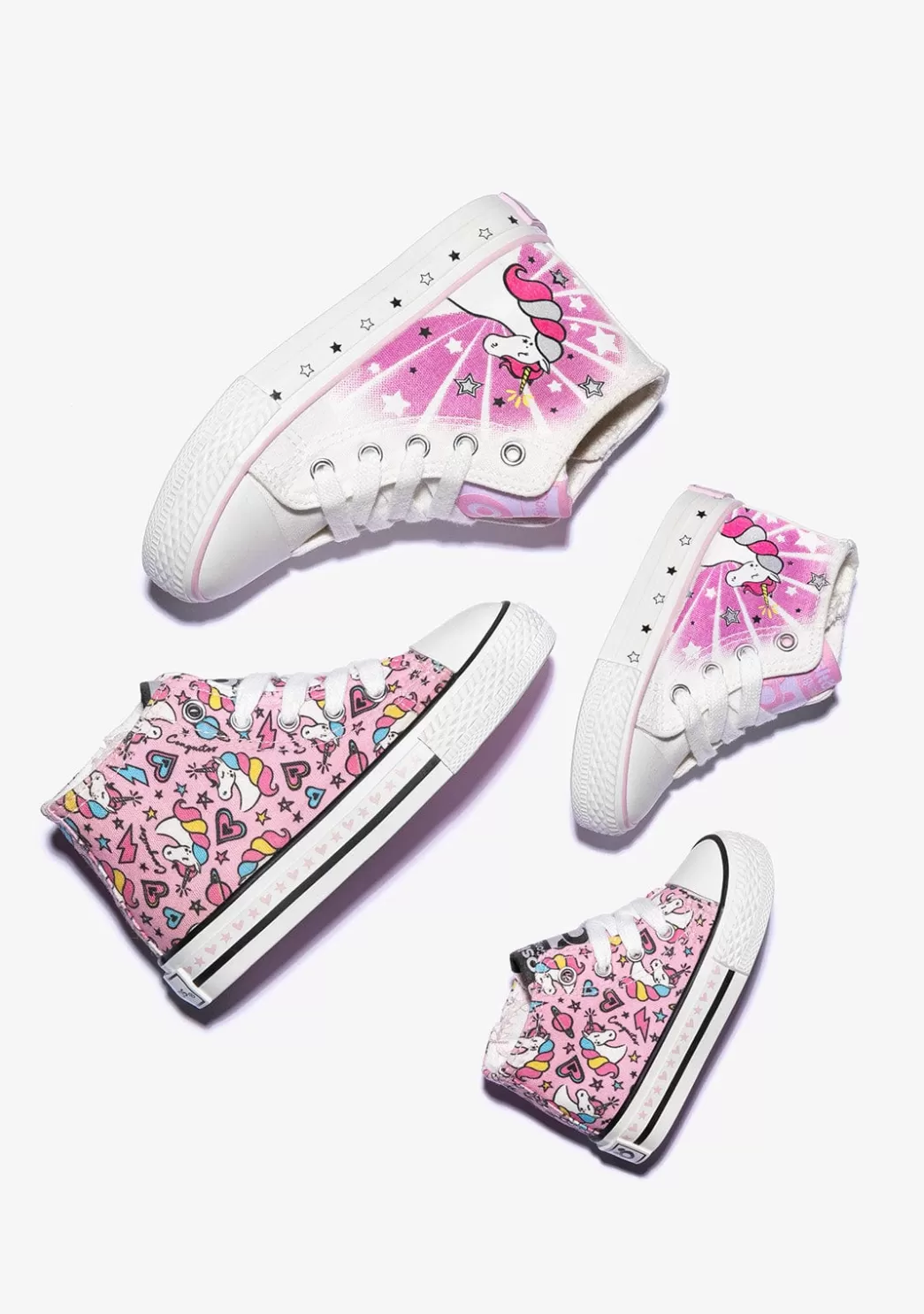 Hot Zapatillas Altas De Niña Cordones Unicornio Lona Rosa Zapatillas