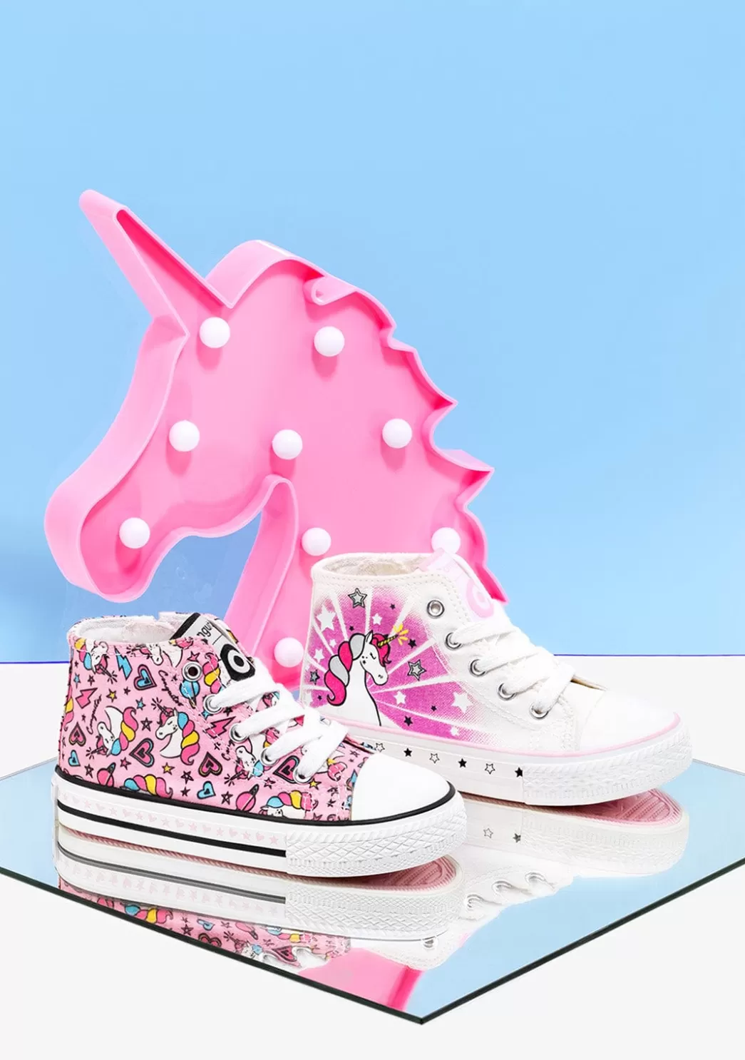 Hot Zapatillas Altas De Niña Cordones Unicornio Lona Rosa Zapatillas